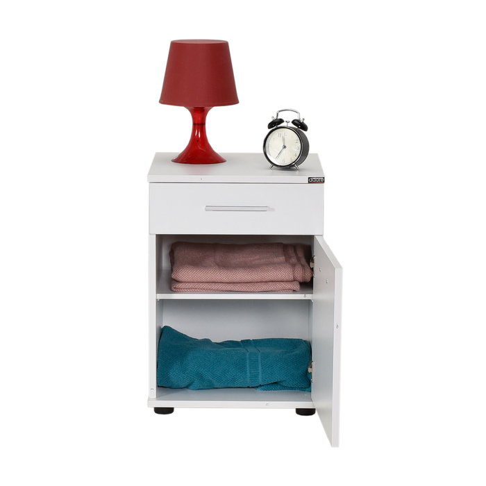 Hanah Home Kmd-511-Bb-1 Mesilla de Noche Blanca 40x57x39cm con Cajón para Dormitorio Elegante y Sereno